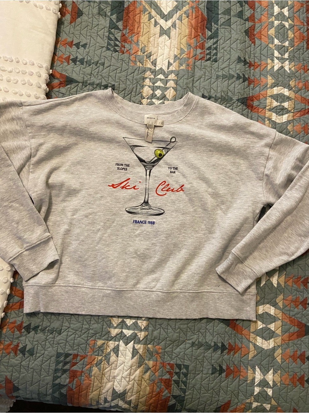 Anthropologie Maeve Ski Club France 1988 Gray Crewneck Sweatshirt